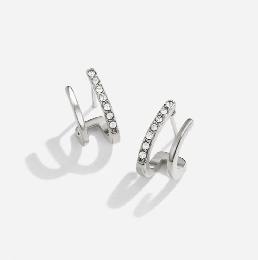 Gold/Silver Crystal Dual-Band Earrings