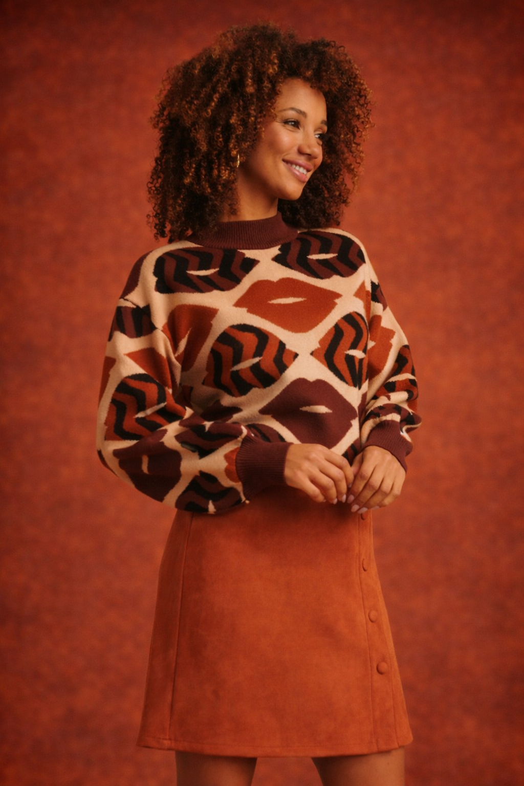Gebreide Trui Met LippEnprInt in Bruin en Cognac | Brown