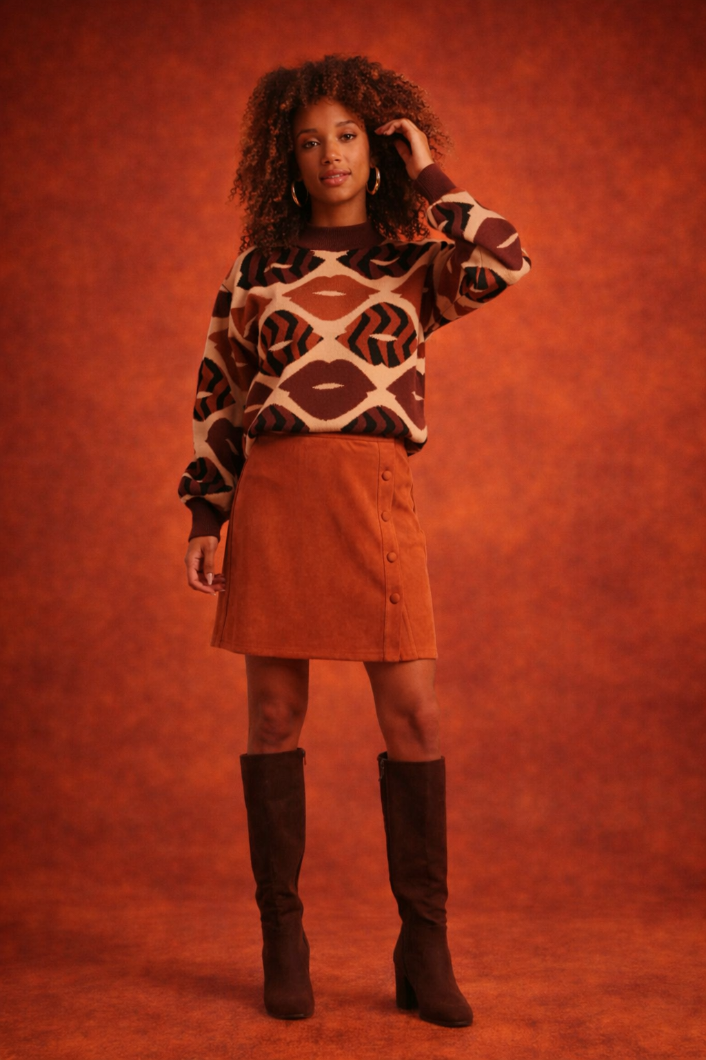 Gebreide Trui Met LippEnprInt in Bruin en Cognac | Brown